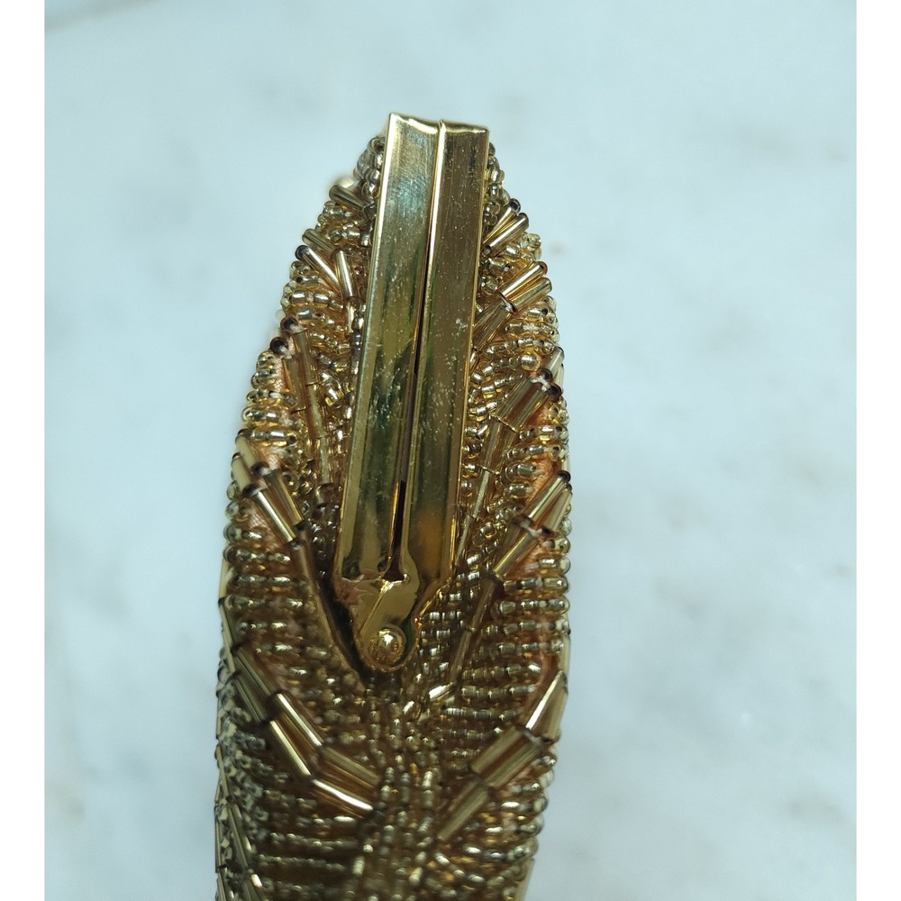 VTG Exquisite Valerie Stevens Beaded Evening Bag Gold Glam Party Shell Clutch - Picture 9 of 13